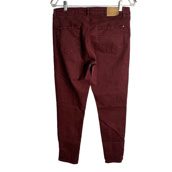 Zara Basics Ankle Zip Skinny Jeans 10 Maroon Red Jeggings Pockets Mid Rise - Picture 4 of 6